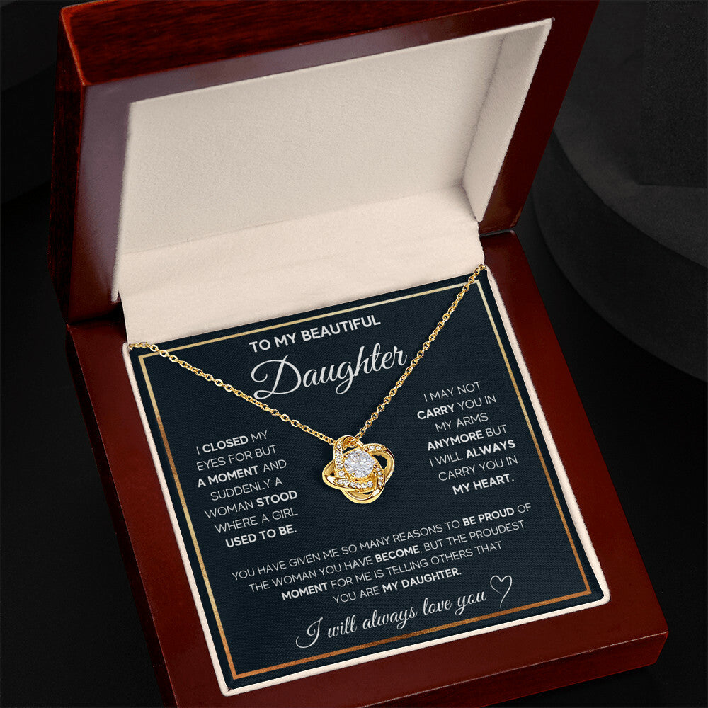 To My Daughter – Forever in My Heart Love Knot Necklace